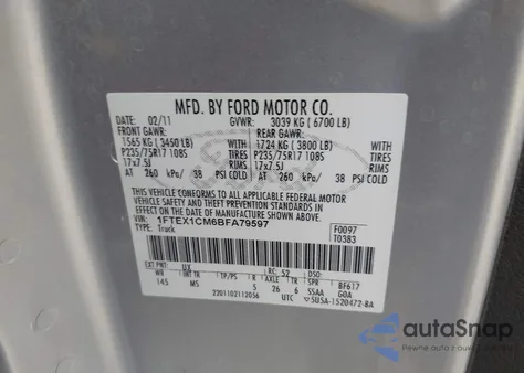 2011 Ford F-150 Xlt z USA, uszkodzony, nr VIN 1FTEX1CM6BFA79597